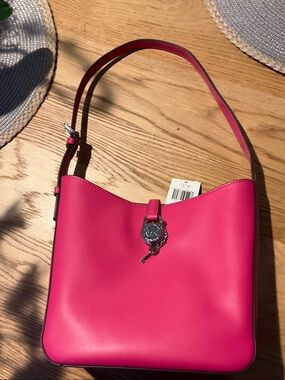 Michael Kors Lyra (Hot Pink) Leather Shoulder Bag with MK Charm